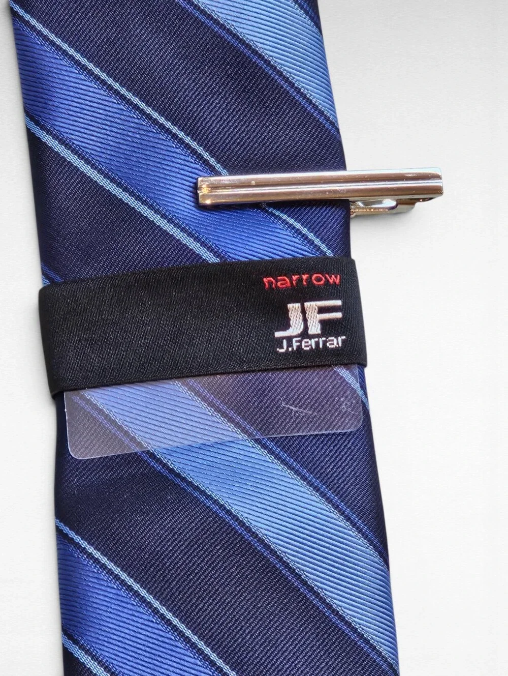 JF J. Ferrar Necktie with Tie Clip Narrow Blue and Black